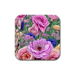 Broken And Budding Watercolor Flowers Rubber Coaster (square) by GardenOfOphir