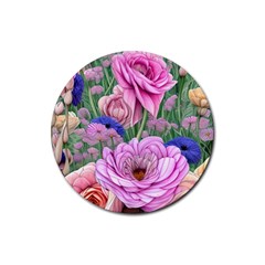 Broken And Budding Watercolor Flowers Rubber Coaster (round) by GardenOfOphir