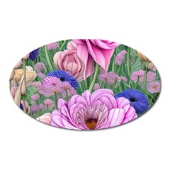 Broken And Budding Watercolor Flowers Oval Magnet by GardenOfOphir