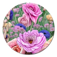 Broken And Budding Watercolor Flowers Magnet 5  (round) by GardenOfOphir