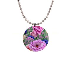 Broken And Budding Watercolor Flowers 1  Button Necklace by GardenOfOphir