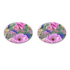 Broken And Budding Watercolor Flowers Cufflinks (oval)