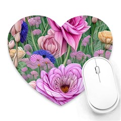 Broken And Budding Watercolor Flowers Heart Mousepad by GardenOfOphir