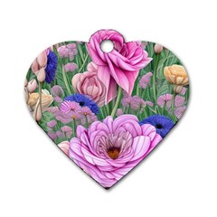 Broken And Budding Watercolor Flowers Dog Tag Heart (two Sides) by GardenOfOphir