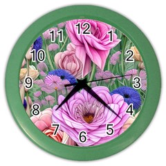 Broken And Budding Watercolor Flowers Color Wall Clock by GardenOfOphir