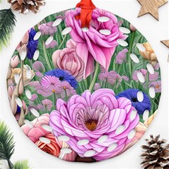 Broken And Budding Watercolor Flowers Round Filigree Ornament (two Sides) by GardenOfOphir