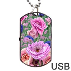 Broken And Budding Watercolor Flowers Dog Tag Usb Flash (one Side) by GardenOfOphir