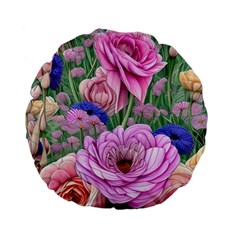 Broken And Budding Watercolor Flowers Standard 15  Premium Flano Round Cushions by GardenOfOphir