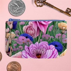 Broken And Budding Watercolor Flowers Large Coin Purse by GardenOfOphir