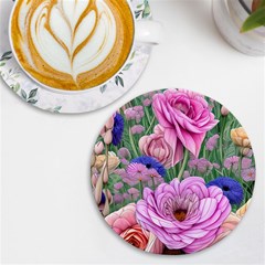 Broken And Budding Watercolor Flowers Uv Print Round Tile Coaster by GardenOfOphir