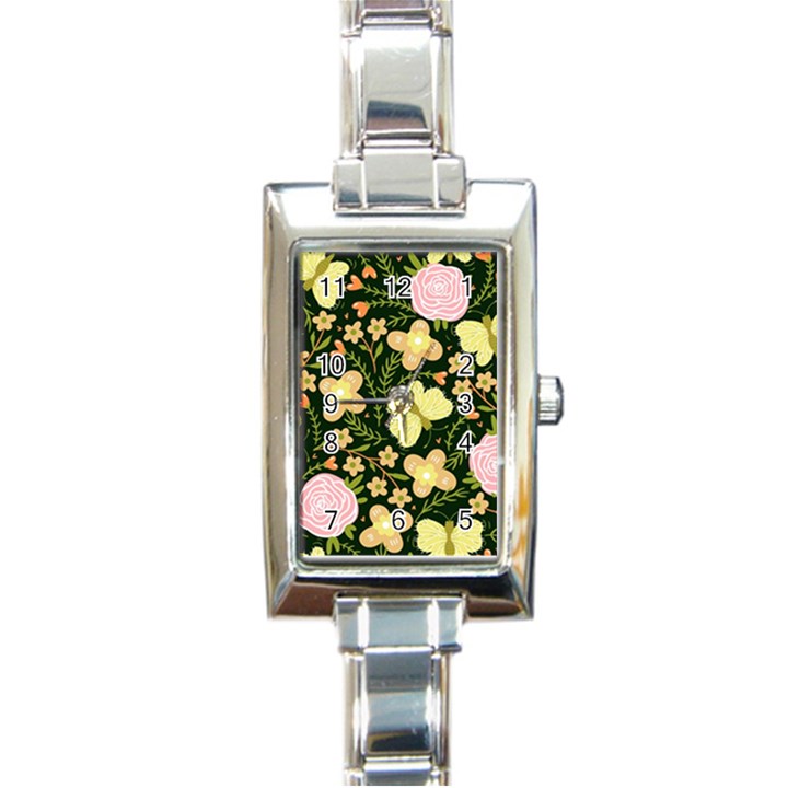 Flowers Rose Blossom Pattern Creative Motif Rectangle Italian Charm Watch