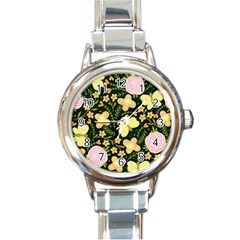 Flowers Rose Blossom Pattern Creative Motif Round Italian Charm Watch by Ravend