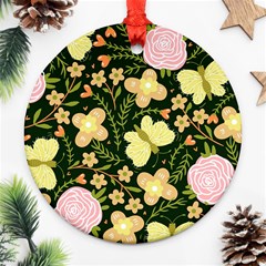 Flowers Rose Blossom Pattern Creative Motif Ornament (round) by Ravend