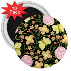 Flowers Rose Blossom Pattern Creative Motif 3  Magnets (10 Pack)  by Ravend