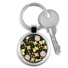 Flowers Rose Blossom Pattern Creative Motif Key Chain (round) by Ravend