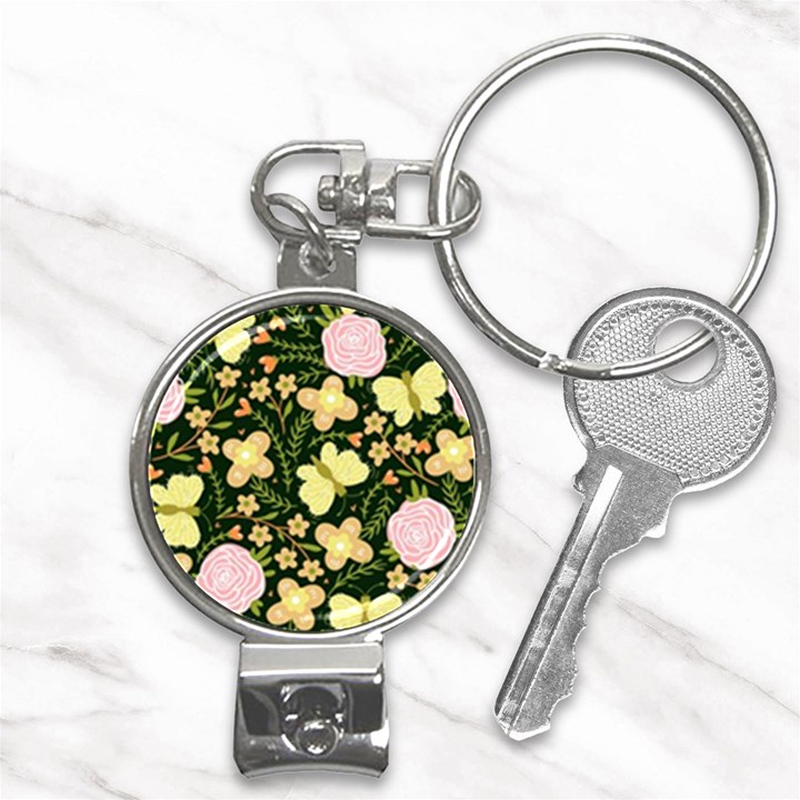 Flowers Rose Blossom Pattern Creative Motif Nail Clippers Key Chain