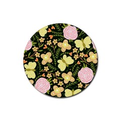 Flowers Rose Blossom Pattern Creative Motif Rubber Coaster (round) by Ravend