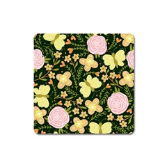 Flowers Rose Blossom Pattern Creative Motif Square Magnet by Ravend