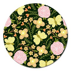 Flowers Rose Blossom Pattern Creative Motif Magnet 5  (round) by Ravend