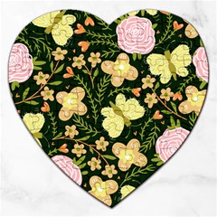 Flowers Rose Blossom Pattern Creative Motif Jigsaw Puzzle (heart) by Ravend