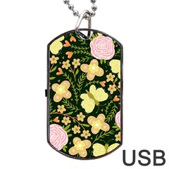 Flowers Rose Blossom Pattern Creative Motif Dog Tag Usb Flash (two Sides) by Ravend