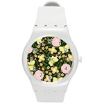 Flowers Rose Blossom Pattern Creative Motif Round Plastic Sport Watch (M) Front