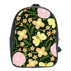 Flowers Rose Blossom Pattern Creative Motif School Bag (xl) by Ravend