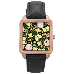 Flowers Rose Blossom Pattern Creative Motif Rose Gold Leather Watch  by Ravend