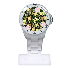 Flowers Rose Blossom Pattern Creative Motif Plastic Nurses Watch by Ravend