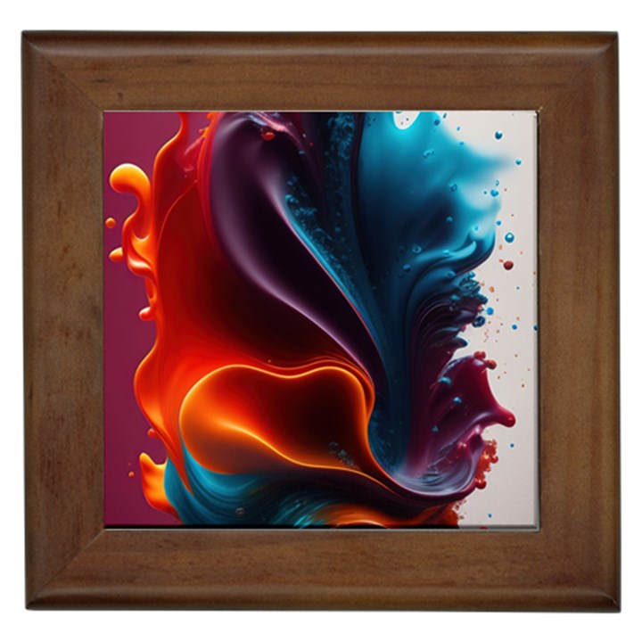 Ai Generated Swirl Splash Blaze Design Art Framed Tile