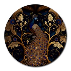 Peacock Plumage Bird Decorative Pattern Graceful Round Mousepad by Ravend