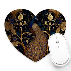 Peacock Plumage Bird Decorative Pattern Graceful Heart Mousepad by Ravend