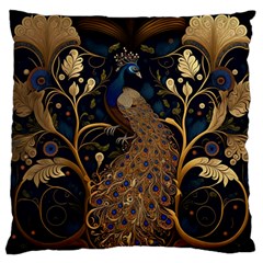 Peacock Plumage Bird Decorative Pattern Graceful Large Premium Plush Fleece Cushion Case (two Sides) by Ravend