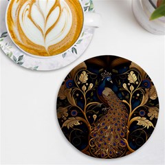 Peacock Plumage Bird Decorative Pattern Graceful Uv Print Round Tile Coaster by Ravend