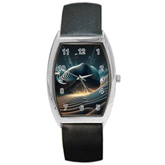 Ai Generated Swirl Space Design Fractal Light Barrel Style Metal Watch