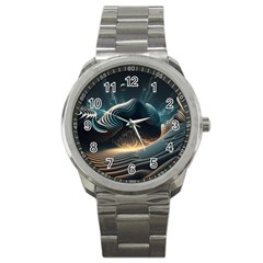 Ai Generated Swirl Space Design Fractal Light Sport Metal Watch by Ravend