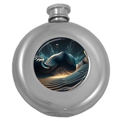 Ai Generated Swirl Space Design Fractal Light Round Hip Flask (5 oz)