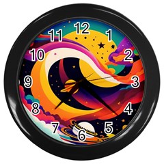 Ai Generated Moon Art Design Graphic Shape Wall Clock (black) by Ravend