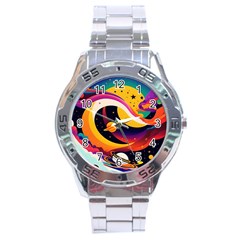 Ai Generated Moon Art Design Graphic Shape Stainless Steel Analogue Watch by Ravend