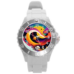 Ai Generated Moon Art Design Graphic Shape Round Plastic Sport Watch (l) by Ravend