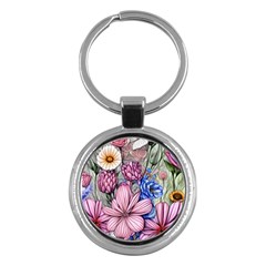 Broken And Budding Watercolor Flowers Key Chain (round) by GardenOfOphir