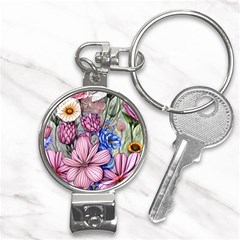 Broken And Budding Watercolor Flowers Nail Clippers Key Chain by GardenOfOphir