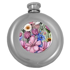 Broken And Budding Watercolor Flowers Round Hip Flask (5 Oz) by GardenOfOphir