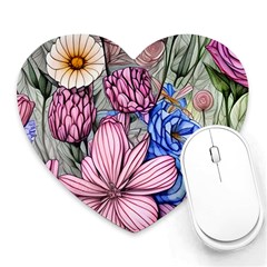 Broken And Budding Watercolor Flowers Heart Mousepad by GardenOfOphir