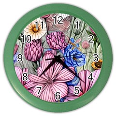 Broken And Budding Watercolor Flowers Color Wall Clock by GardenOfOphir