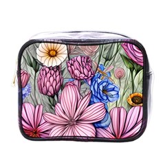 Broken And Budding Watercolor Flowers Mini Toiletries Bag (one Side) by GardenOfOphir