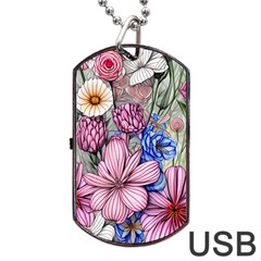 Broken And Budding Watercolor Flowers Dog Tag Usb Flash (one Side) by GardenOfOphir