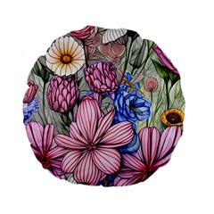 Broken And Budding Watercolor Flowers Standard 15  Premium Flano Round Cushions by GardenOfOphir