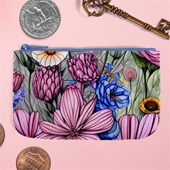 Broken And Budding Watercolor Flowers Large Coin Purse by GardenOfOphir