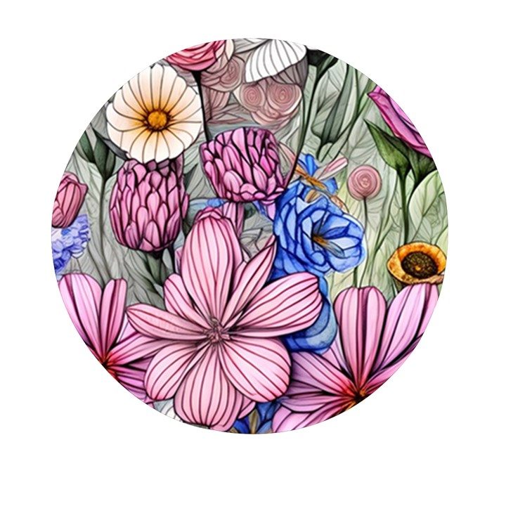 Broken And Budding Watercolor Flowers Mini Round Pill Box